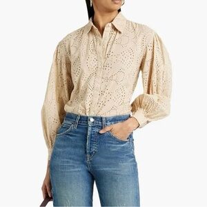 Nili Lotan Cream Eyelet Blouse